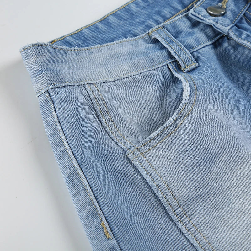 LIZAKOSHT  -  Causl Hollow Out Wide Leg Pants  Ripped Jeans Loose Low-Waisted Straight Pants Women 2024 Autumn Winter Streetwear Lady