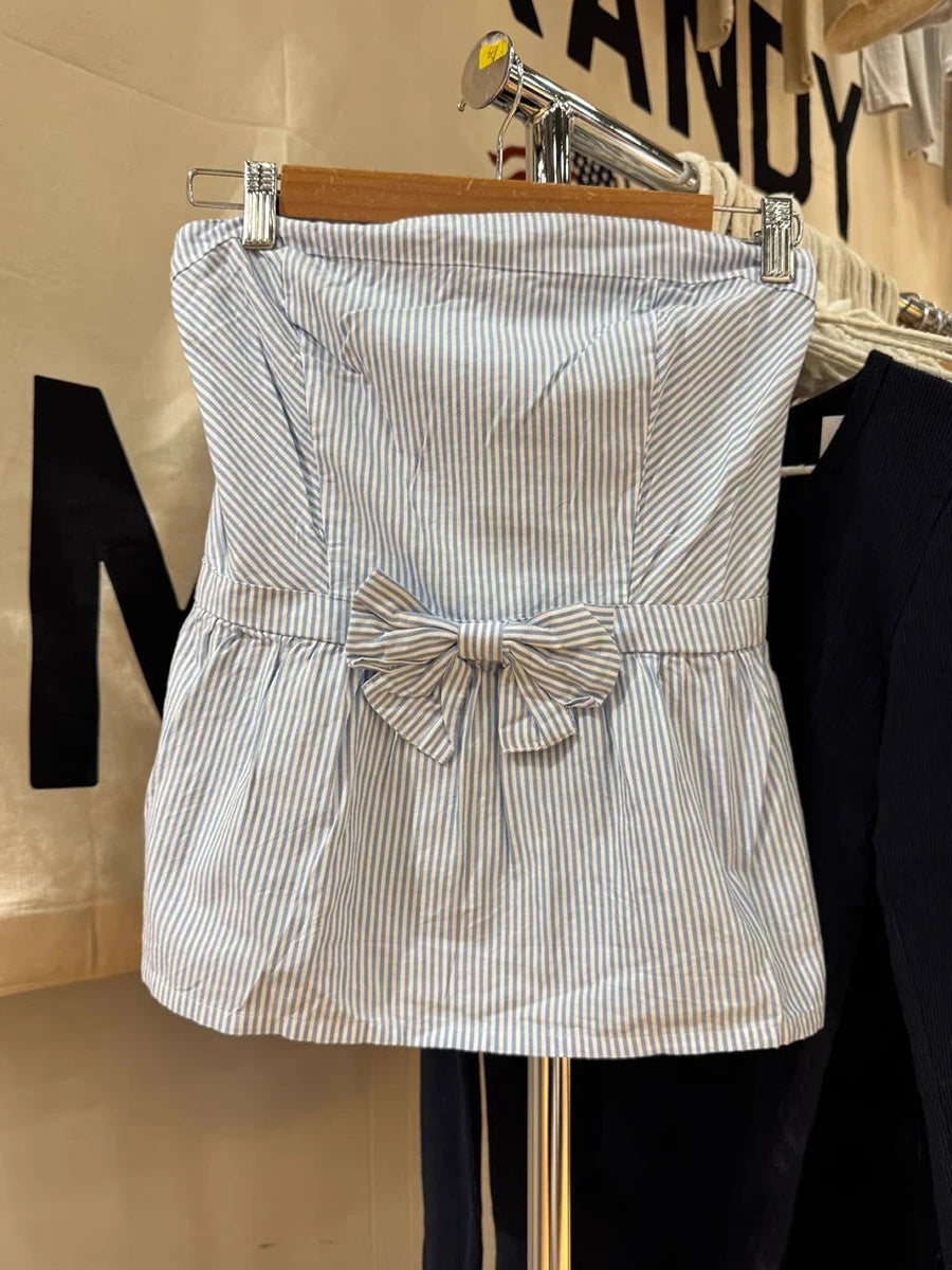 LIZAKOSHT  -  Bow White Strapless Tank Top Woman Summer Back Elastic Band Cotton Short Vest Female Elegant Sweet Evenning Party Tube Tops New