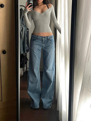 LIZAKOSHT  -  Women Vintage Blue  Jeans Baggy High Waist Cowboy Pants Harajuku Straight Denim Trousers 90s Y2k Trashy 2000s Clothes