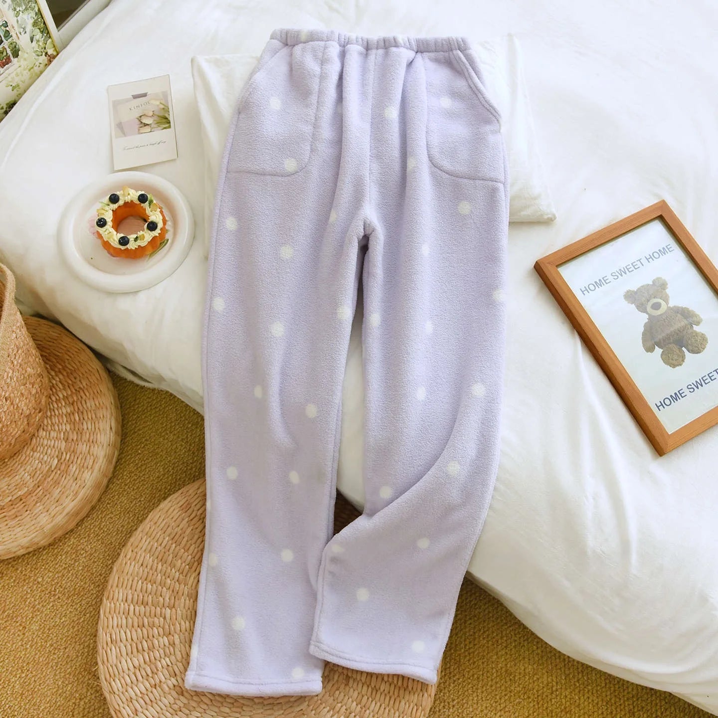 LIZAKOSHT  -  Winter Polar Fleece Women Trousers Sleep Pants NEW Woman Pajamas Pants Polka Dot Bottoms Sleepwear Women Homewear