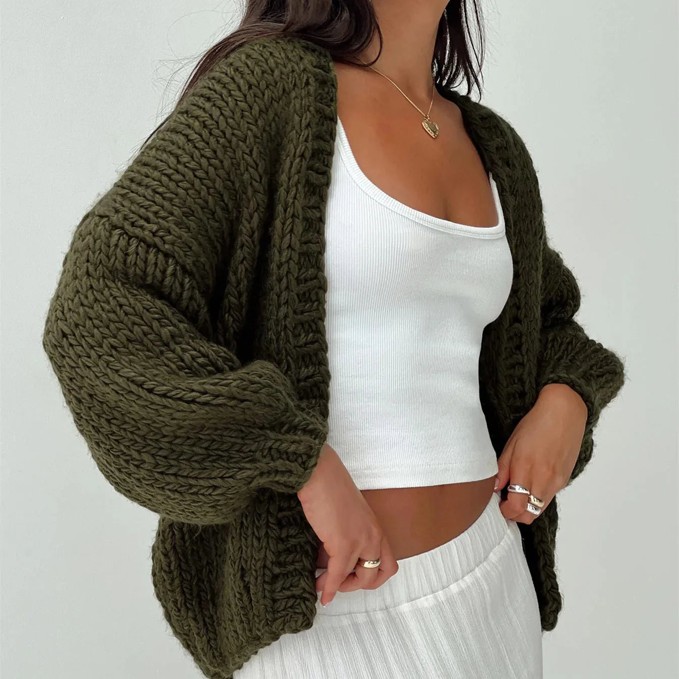 LIZAKOSHT  -  Womens Oversized Cardigan Sweaters Cable Knit Lantern Long Sleeve Open Front Cardigans Y2k Aesthetic Coat Outwear