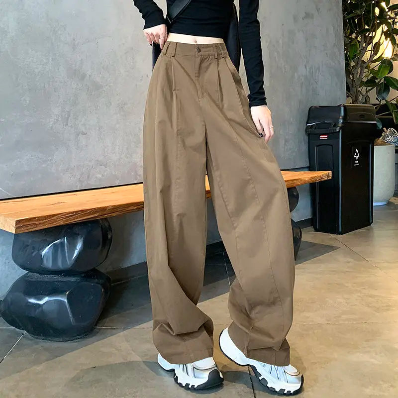LIZAKOSHT  -  Women Clothing Vintage Streetwear Y2K Oversized Wide Leg Cargo Pants Female Casual Solid High Waist Straight Trousers Pantalones