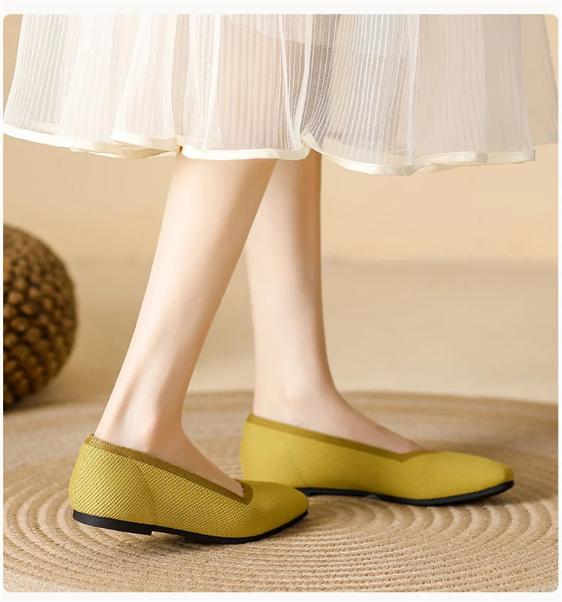 LIZAKOSHT  -  Women Spring Summer Comfort Fashion Knitting Fly Line Flat Shoes Luxury Shallow Mouth Square Toe Soft Sole Single Shoes