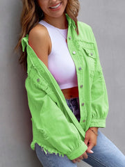 LIZAKOSHT  -  Women's Plain Button Front Ripped Drop Shoulder Mean Girls Coat without Cami Top, Summer Outfits 2024, Casual Basic Minimalist Longsleeves Shirt Collar Outerwear for Spring & Fall, Lady Clothes for Daily Wear, Womenswear