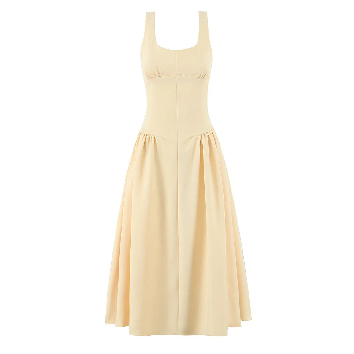LIZAKOSHT  -  Women Yellow Sexy Elegant Tank Dress O Neck Low Waist A-line Summer Party Dresses Chic Lady Vacation Robe