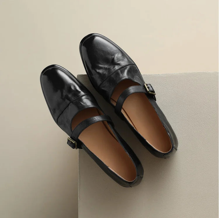 LIZAKOSHT  -  Women Flats Retro Style Genuine Leather Mary Janes Shoes Woman Spring Summer Office Ladies Casual Comfort