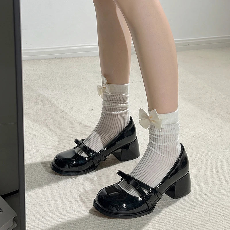 LIZAKOSHT  -  Vintage Slip On Thick Heel Women Mary Jane Shoes Fashion Butterfly-knot Dress Pumps Spring Autumn Concise Zapatos De Mujer