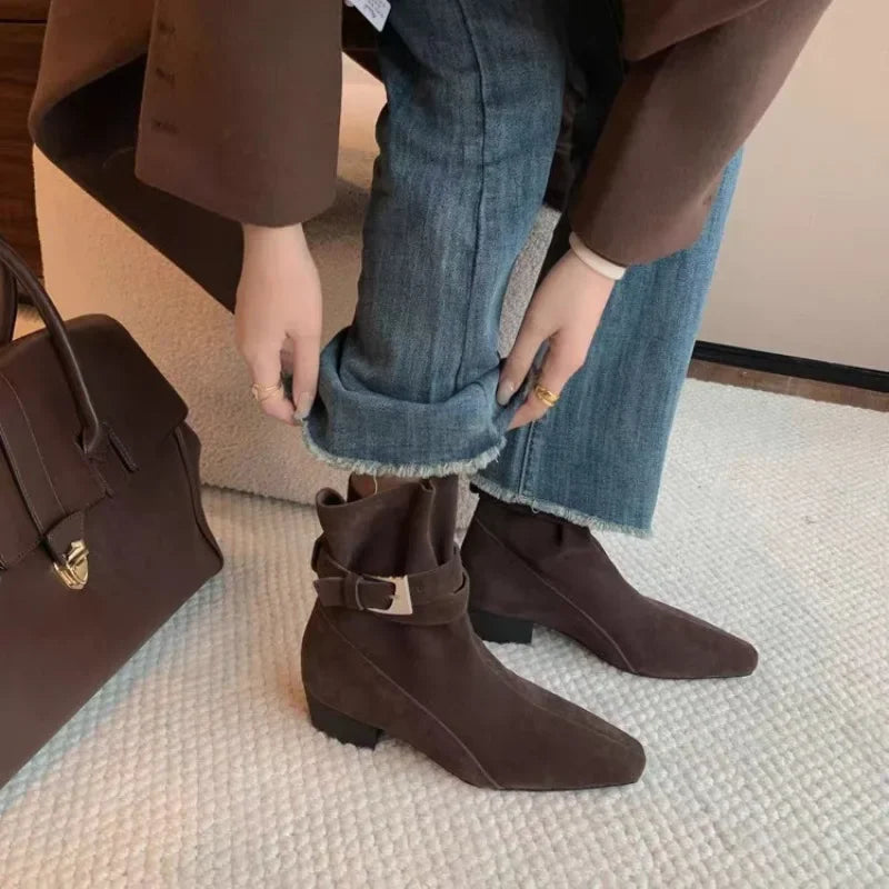 LIZAKOSHT  -  Women Elegant Fashion Ankle Boots Winter Goth Woman Shoes New Mid Heels Slip on Chelsea Designer Brand Zapatos De Mujer