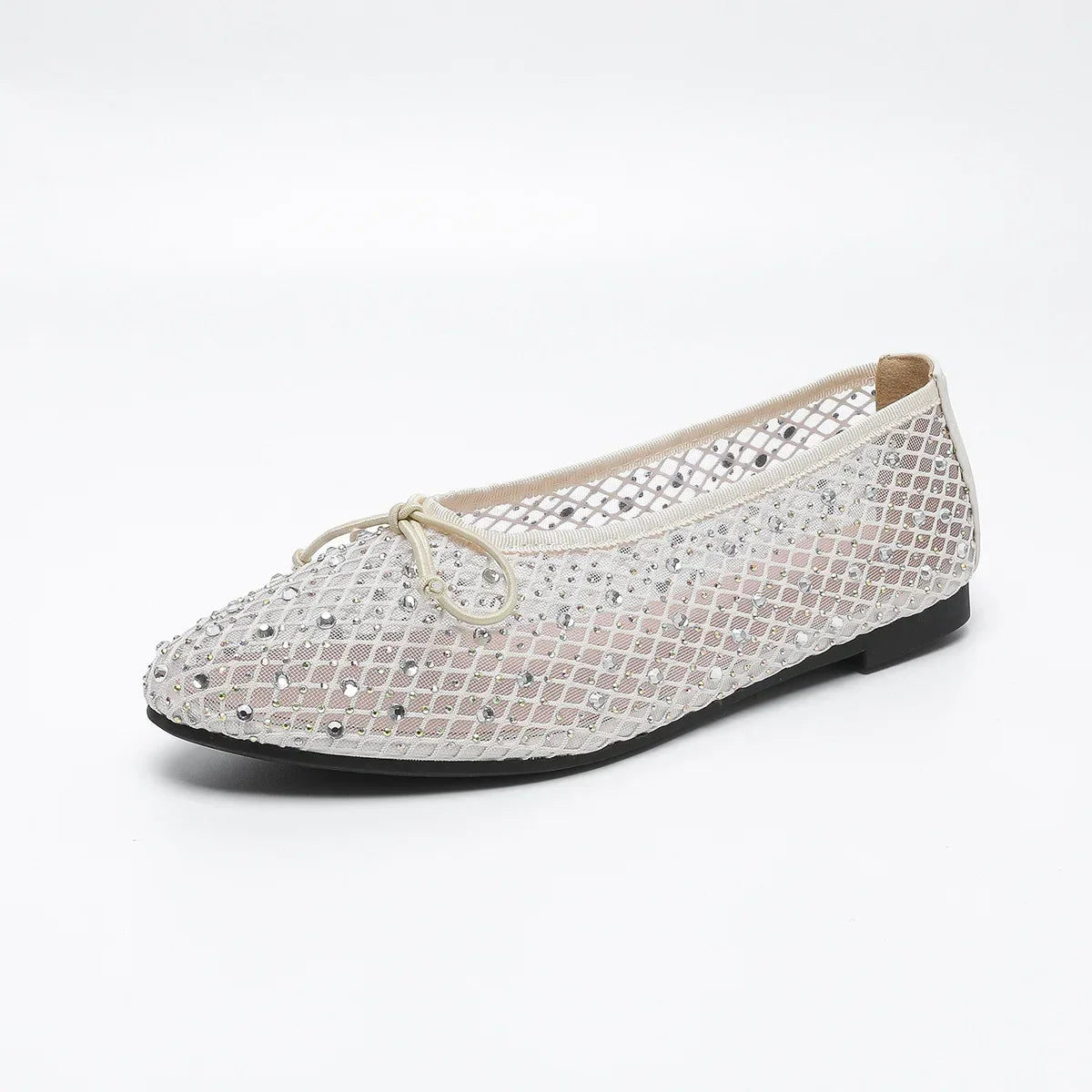 LIZAKOSHT  -  Mesh Rhinestone Ballet Flats Shoes Women Round Toe Comfy Shallow Breathable Boat Shoe Female Bling Brand Designer Mary Jane Shoe