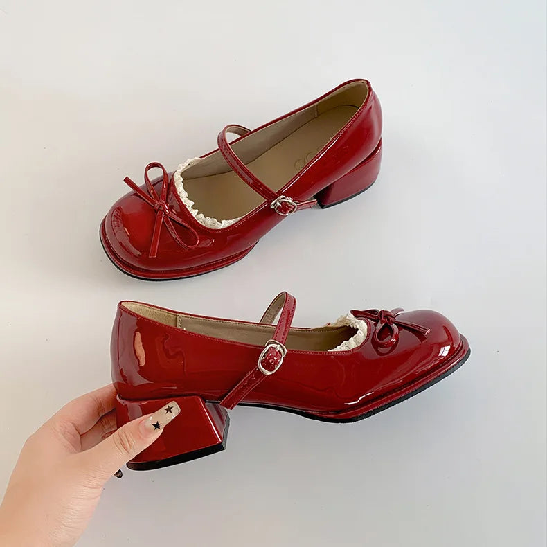 LIZAKOSHT  -  Retro red high-end French thick heel light mouth single shoes women's summer new with skirt versatile Mary Jane shoes