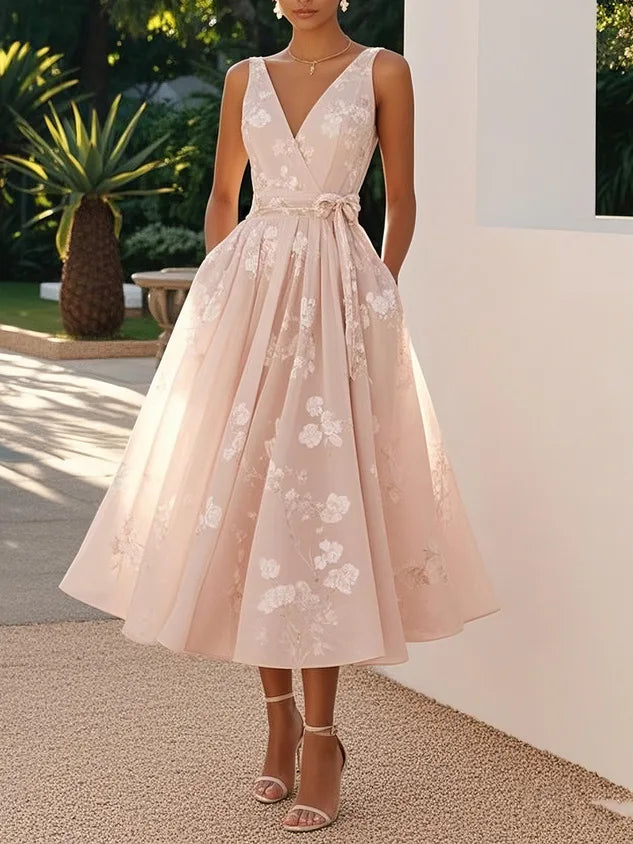 LIZAKOSHT  -  Sexy V-neck Halter Evening Dress Women Fashion Hight Waist Solid Lace A-Line Dress Elegant Sleeveless Slim Long Dress