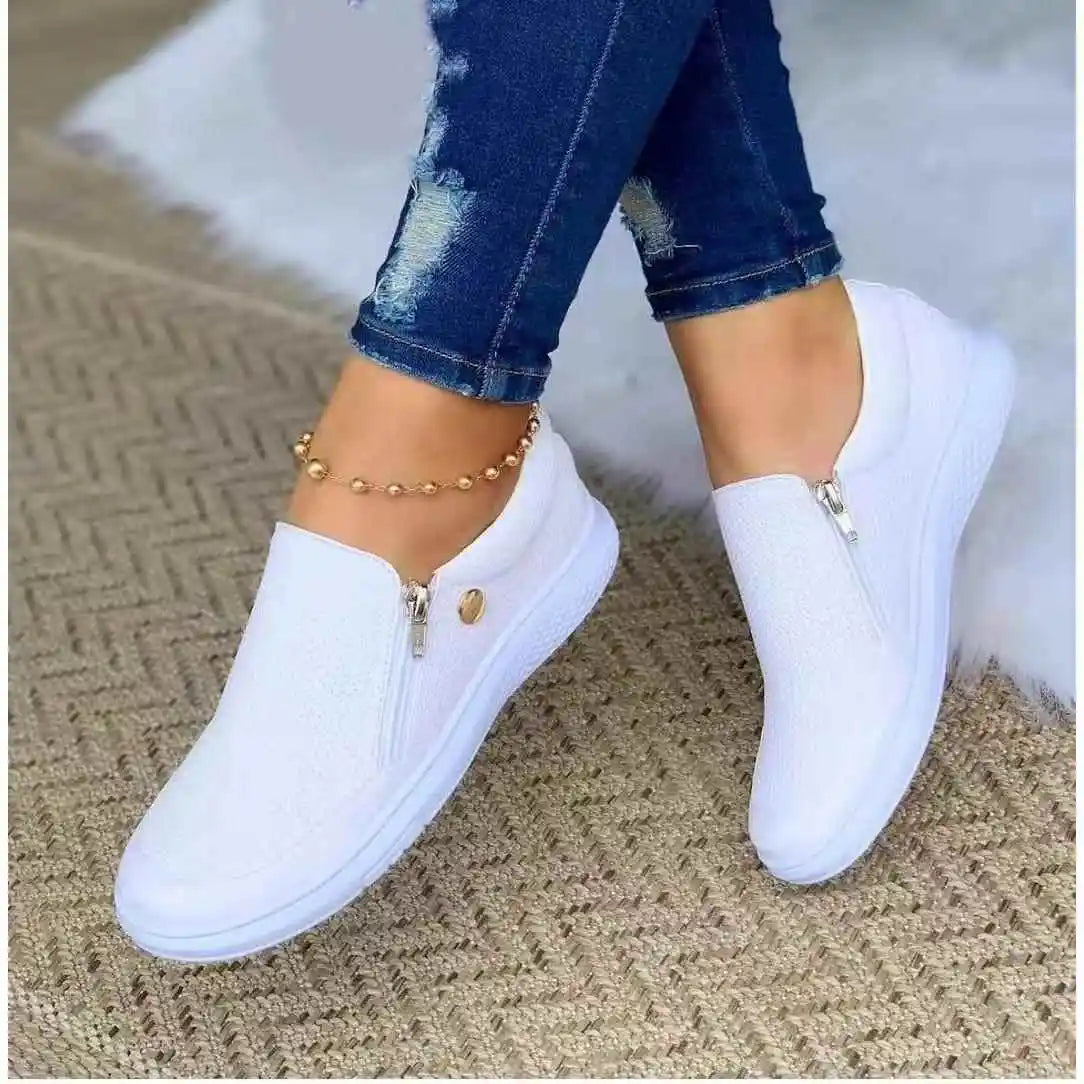 LIZAKOSHT  -  Faionable Flat Zipper Single oes Casual Leisure Flats Spring Autumn Large Size Comfortable Footwear round Toe Rubber Sole