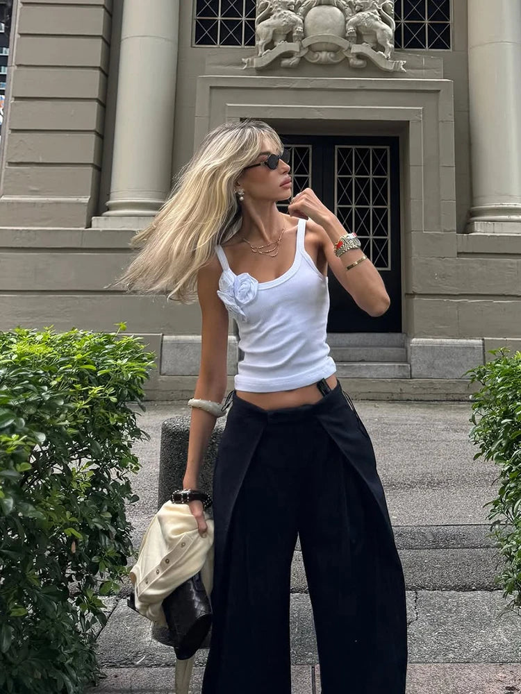 LIZAKOSHT  -  Women's Pants Woman Clothing Wide-Leg Trousers Y2k Pants Tracksuit Female Pinstripe Pleated Fashion High-Waist Casual Bottoms