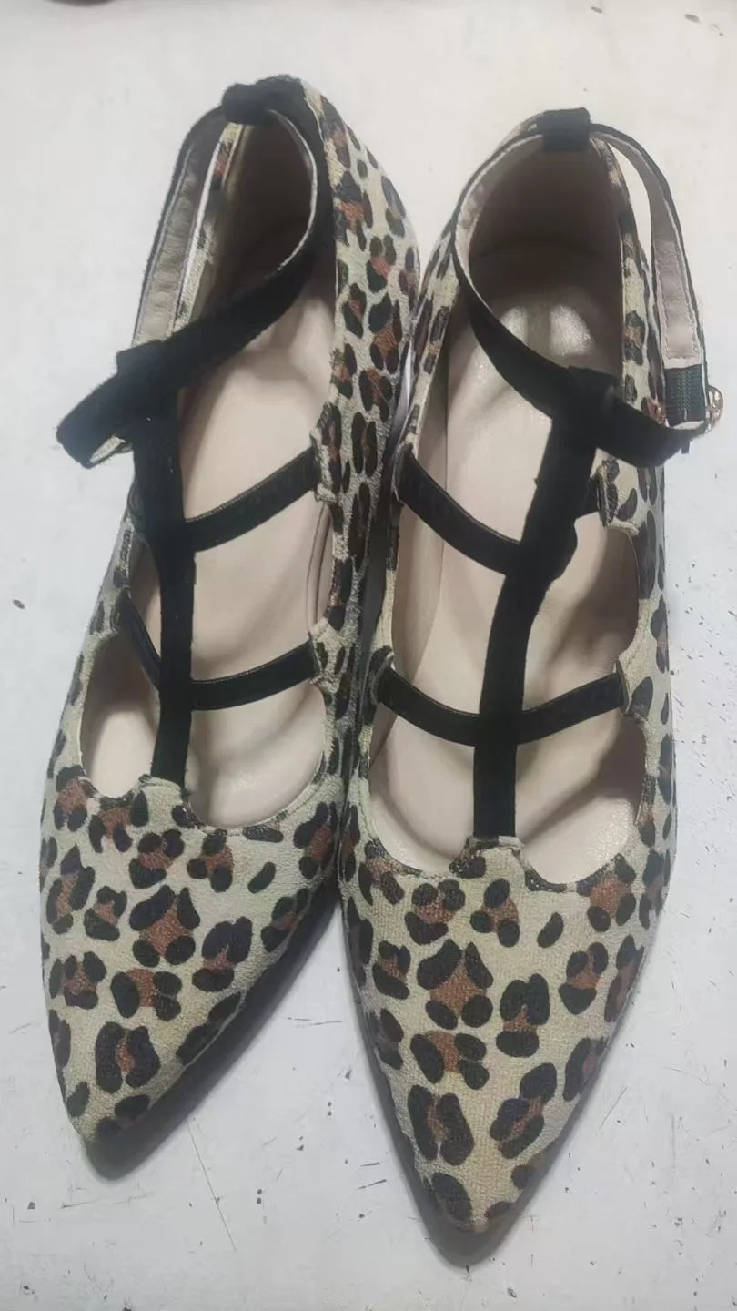 LIZAKOSHT  -  Leopard Pattern Pointed Toe Shoes Summer Spring Chunky Heels Women's Sandals