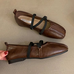 LIZAKOSHT  -  Women Shoes Brand Designer Mary Janes Shoes Woman Square Toe Japanned Leather Flats Vintage Narrow Band Loafers New Woman