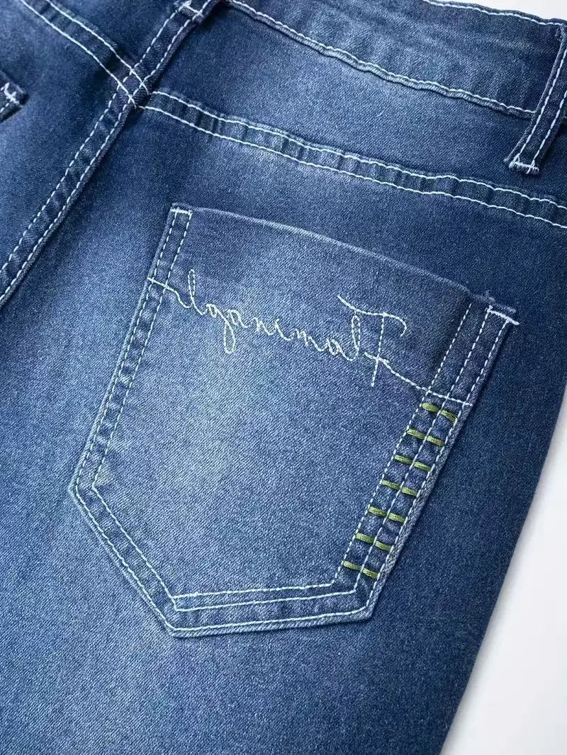 LIZAKOSHT  -  Y2k Jeans For Woman Butt Lifting Tummy Control Flared Denim Pants With Embroidered Hem All Season Versatile Style Fine Stitching
