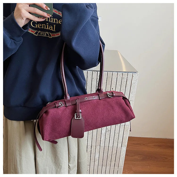LIZAKOSHT  -  Vintage Faux Suede Shoulder Bag for Women Handbags tassel Female Armpit bag Designer ladies totes burgundy bolsa feminina
