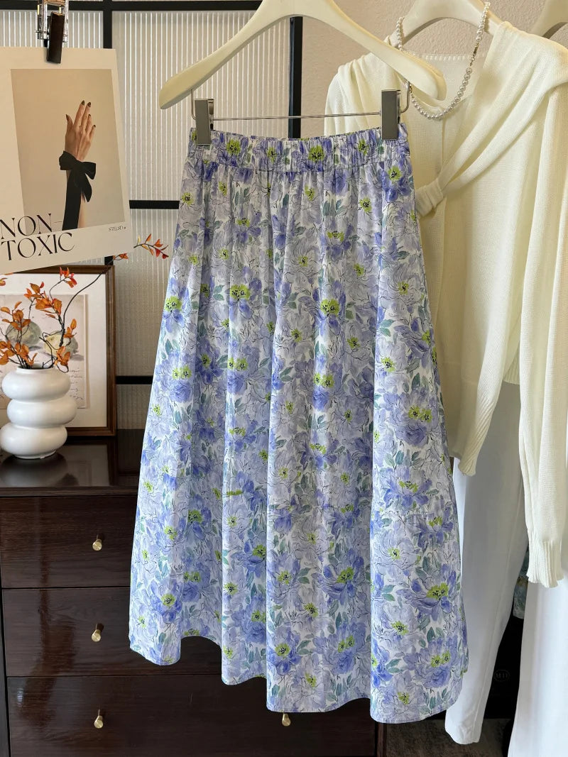 LIZAKOSHT  -  New Arrival Women Summer Flower Print Long Cotton Skirt High Waist A-Line Boho Maxi Skirts Faldas Femme Streetwear