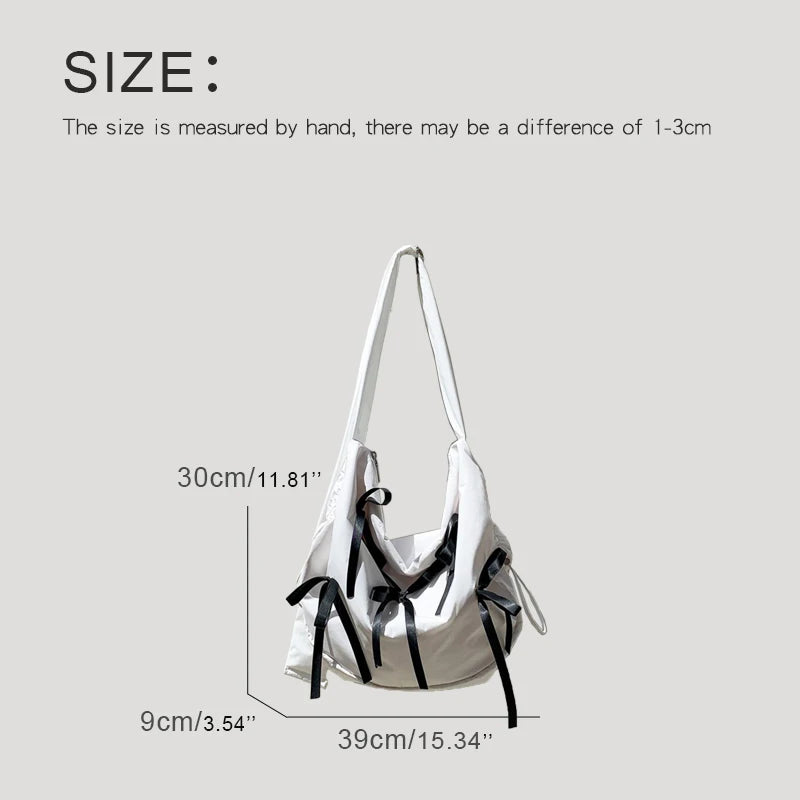 LIZAKOSHT  -  Korean Casual Half Moon Bag For Women Luxury Designer Handbag Purses 2024 New In Nylon Scarves Bow Large Capacity Cloth Shoulder