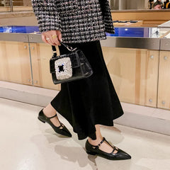 LIZAKOSHT  -  Fashion Women Shoes New High Quality True Leather T-shaped Buckle Pointed Low Heel Leather Shoes Summer Light Shoes