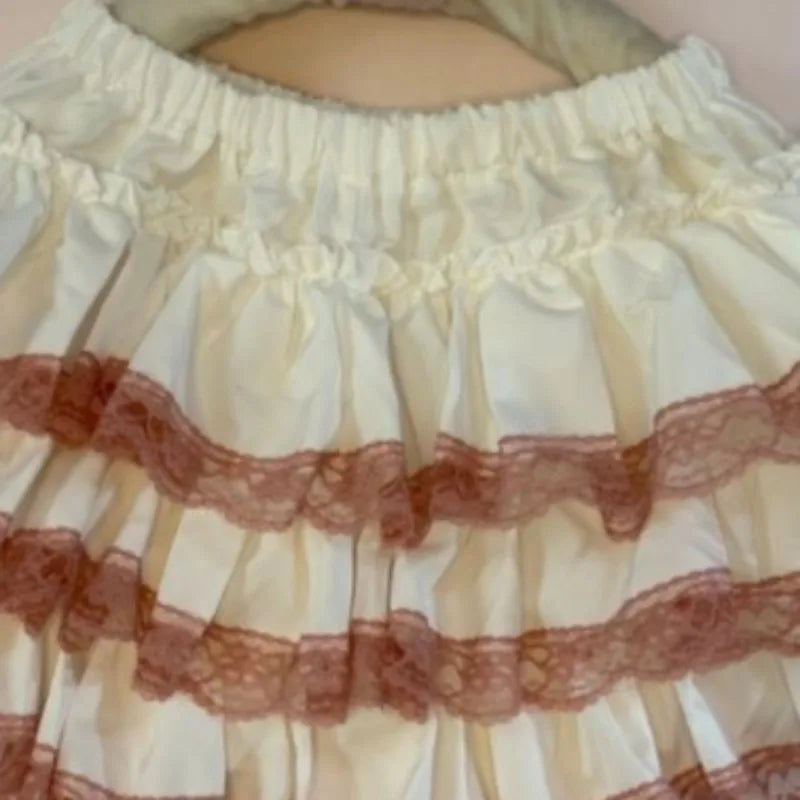 LIZAKOSHT  -  Lace Ruffles Mini Skirts Japanese Style Y2k Clothes Spring Autumn Women Skirt Sexy Vintage High Waist Ropa Mujer