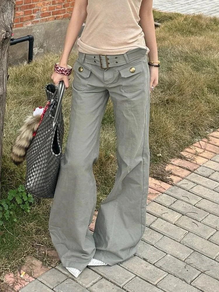 LIZAKOSHT  -  Korean Fashion Slim Flare Jeans Women Spring 2026 New Casual Fashion Trousers Streetwear Casual Retro Pants