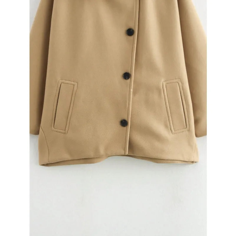 LIZAKOSHT  -  Elegant Single Breasted Wool Jacket Women Burgundy Loose Lapel Long Sleeve Pocket Female Coat 2025 Autumn Solid Commute Outwear