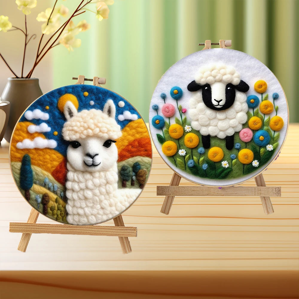 20x20cm Frame With Needle Felting Painting Kit For Beginner Animal Handmade Home Decorationg DIY Handicraft New