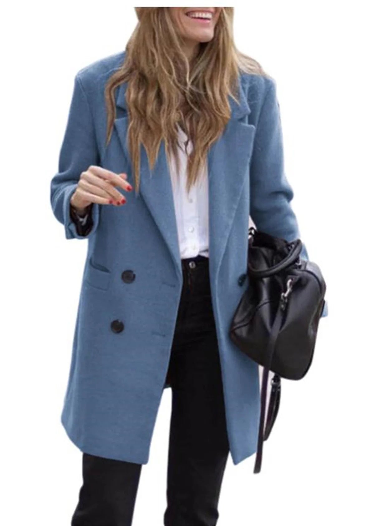 LIZAKOSHT  -  Women Lapel Double Breasted Coats Autumn Winter New In Fashion Jackets Sollid Color Lond Sleeve Pocket Jacket Lady Warm Outwears