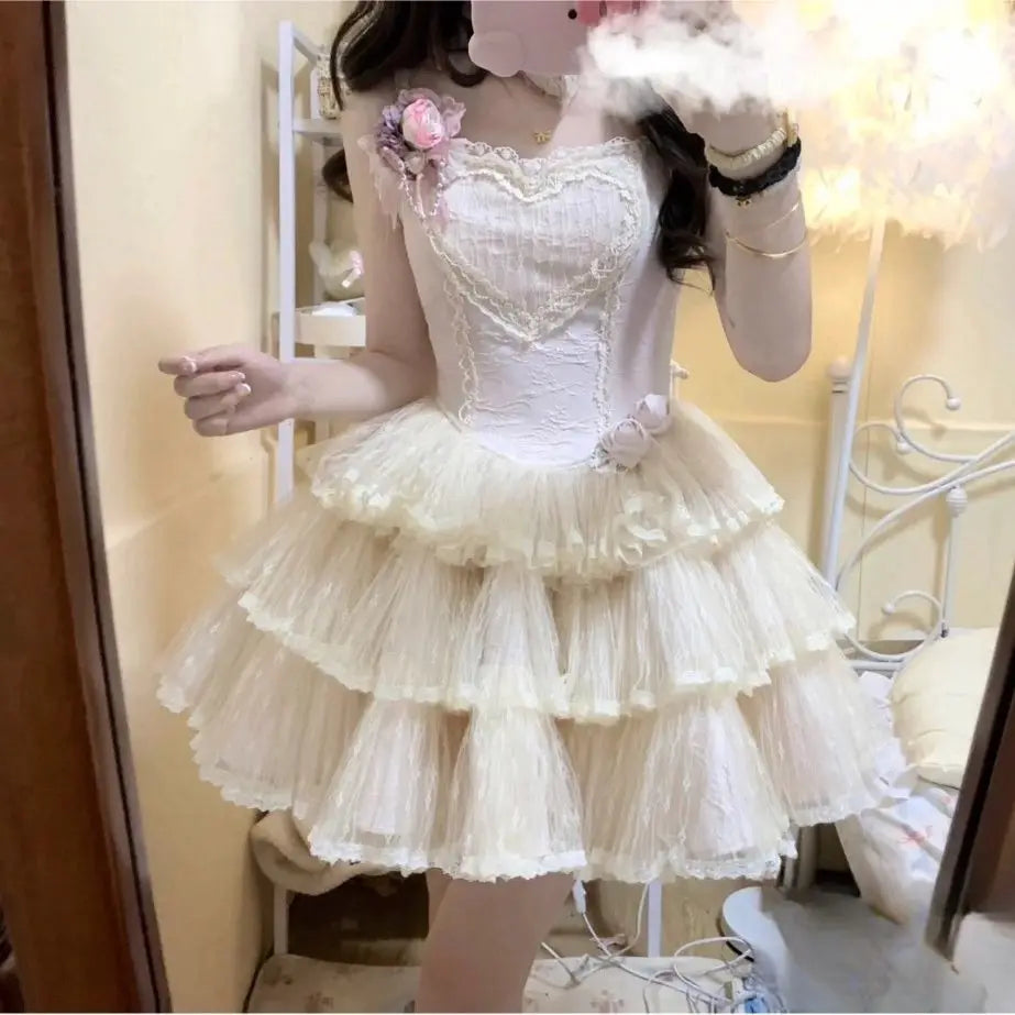 LIZAKOSHT  -  Japan Summer Women Mini Suspender Fluffy Lolita Dress Princess Tierred Ruffles Prom Gown Evening Frocks Y2k Evening Club