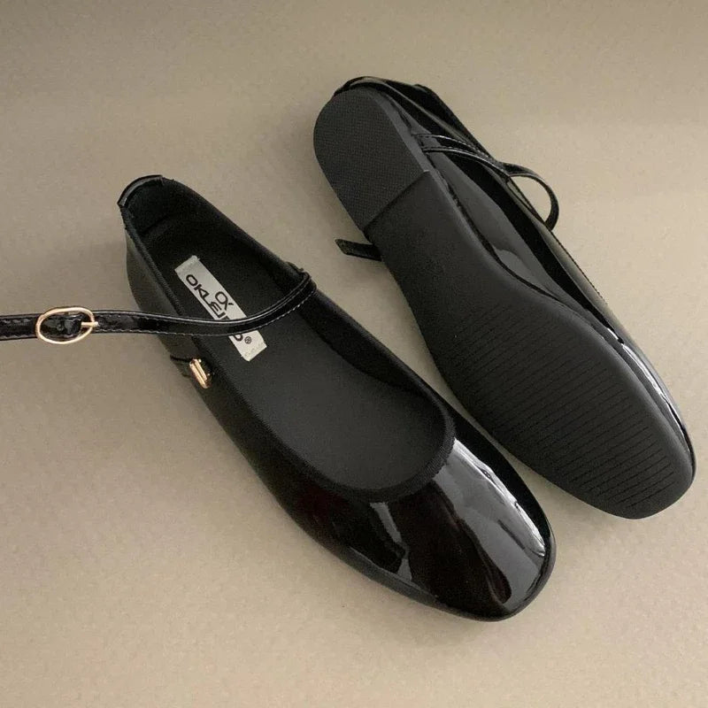 LIZAKOSHT  -  Patent Leather Round Toe Flat Mary Jane Shoes Women Spring New Casual Women Shoes Red Soft Sole Comfort Designer Ballet Shoes