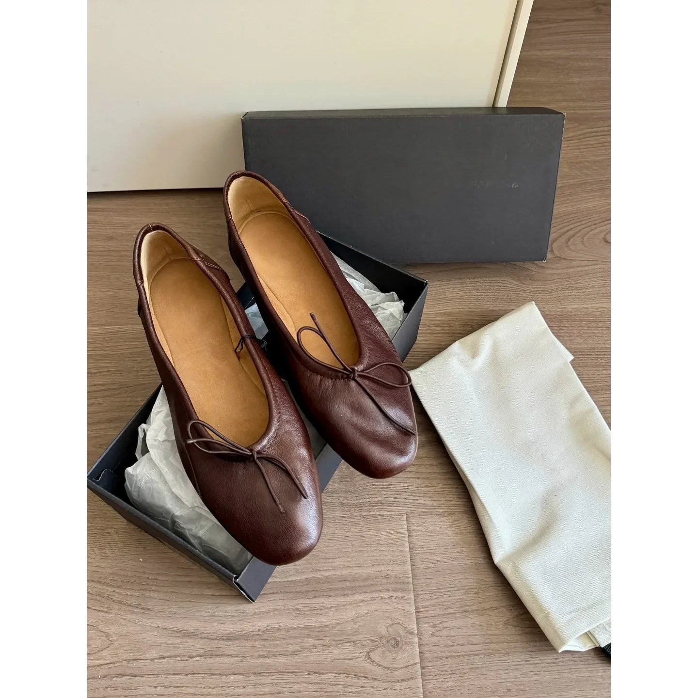 LIZAKOSHT  -  Retro Knot Ballet Flats Soft Bottom Casual Flat Heel Sheepskin Women's Shoes Comfortable Slip-On round Toe Rubber Sole