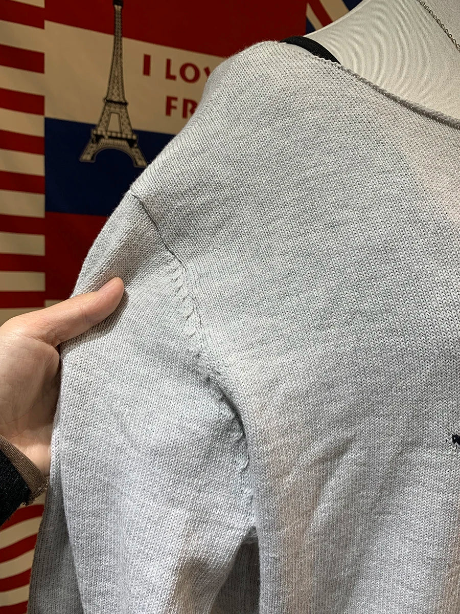 LIZAKOSHT  -  Star Jacquard Sweater Woman Autumn Raw Hem Slash Neck Long Sleeve Pullover Female Casual Vintage Preppy Style Loose Jumpers Top