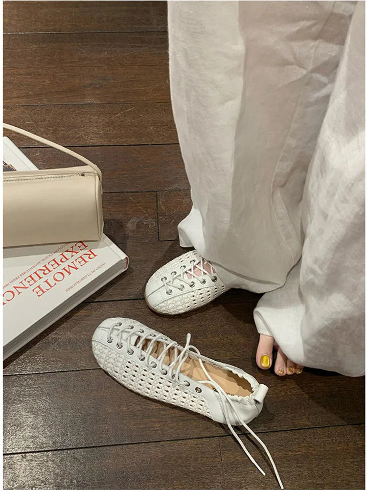 LIZAKOSHT  -  Hollow Out Round Toe Tabi Ballet Flats Heels Sandals Women Comfortable Walking Lazy Loafers Casual Girls Dance Shoes