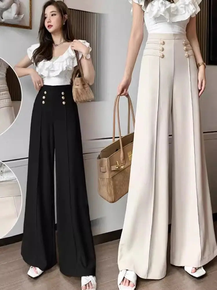 LIZAKOSHT  -  Wide Leg Pants for Women with High Waist and Drooping Sensation New Black Flared Pants for Women with Straight Leg and Slimming