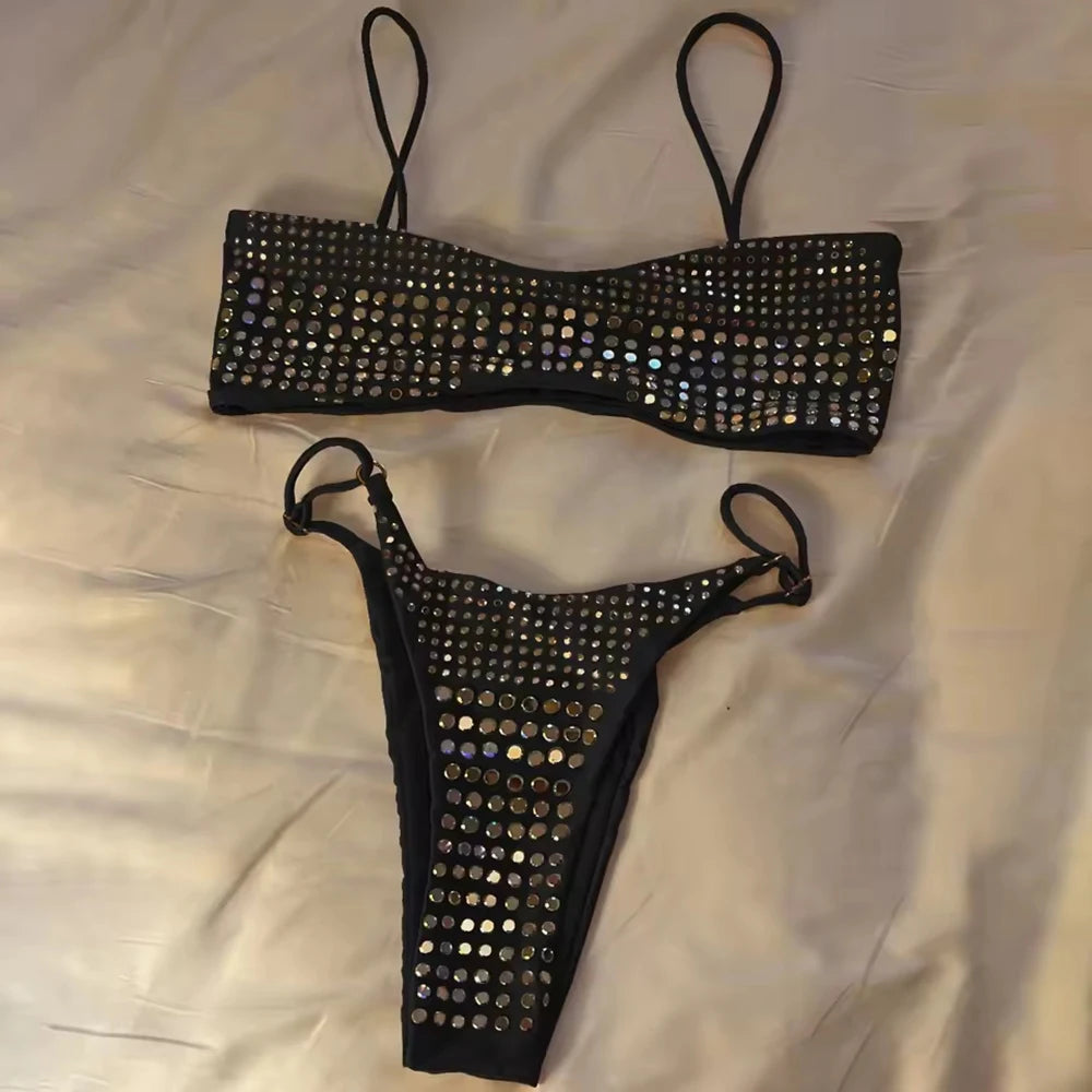 LIZAKOSHT  -  New Sexy Diamond Bikini Women Swimsuit Bandeau Biquini Push Up Swimwear Female Shiny Bathing Suits Bodysuit Beachwear