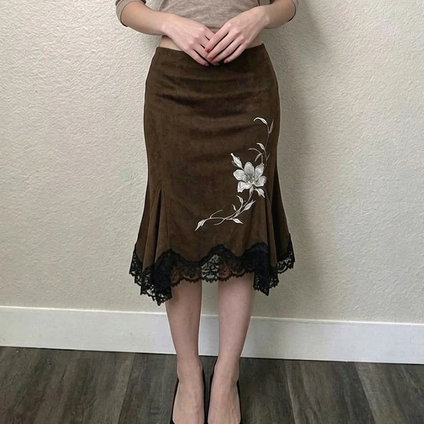 LIZAKOSHT  -  Floral Print Irregular Hem Midi Skirt Women Vintage Elegant Slim Fit Summer