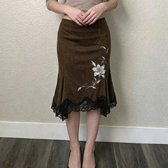 LIZAKOSHT  -  Floral Print Irregular Hem Midi Skirt Women Vintage Elegant Slim Fit Summer