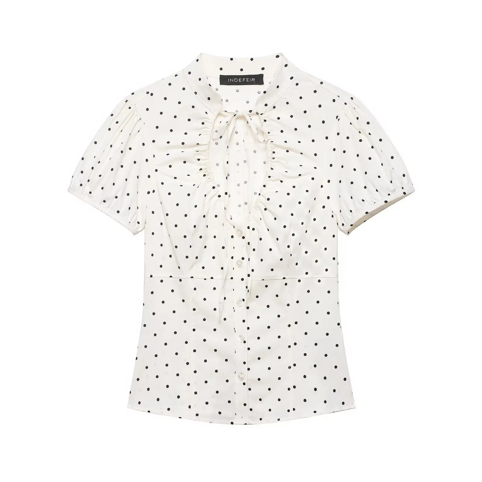 LIZAKOSHT  -  Summer New Bow Lace-up Puff Sleeve Slim Blue Shirts Women Sexy V-neck Single Breasted Crop Tops Y2K Girl Cute Tops