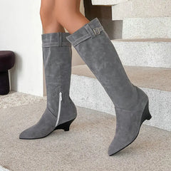 LIZAKOSHT  -  Elegant Woman Boots Pointe Shoes Sexy Thigh High Heels High Sexy Clogs Platform Zipper Pointy Rubber Over-the-Knee Ladies Stilet