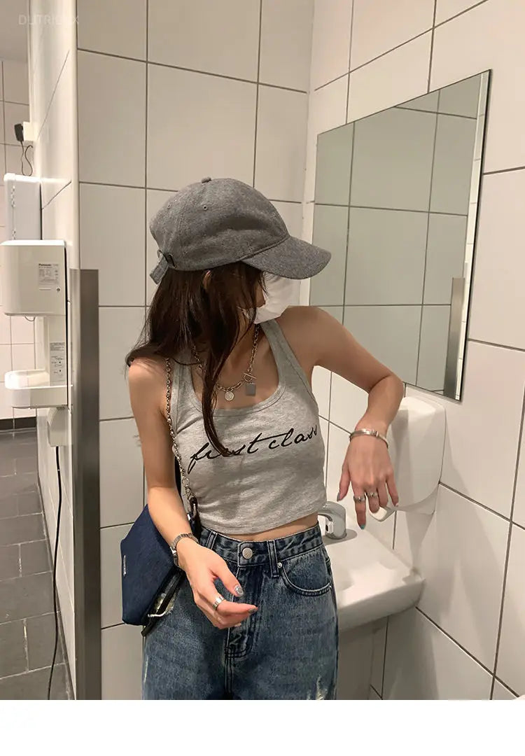 LIZAKOSHT  -  Sudaderas Spring Autumn Sweatshirt Halter Letter Print Loose 2 Piece Aesthetic Hoodies Women Retro Fashion Casual Y2k Streetwear