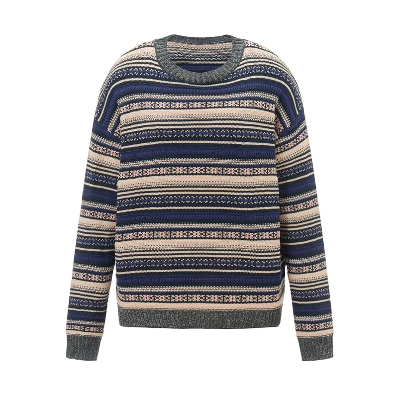LIZAKOSHT  -  00s Cottage Grunge Striped Knitted Sweater Autumn O Neck Long Sleeve Knitwears Preppy Style Vintage Y2K Baggy Pullovers Women