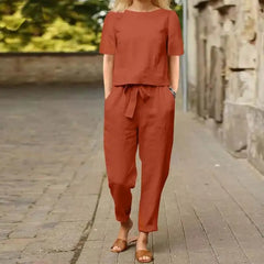 LIZAKOSHT  -  Casual Elegant Ladies 2 Piece Sets Fashion Spring Cotton Linen Women's Tracksuit Suit Long Sleeve Top Loose Pants Set Female