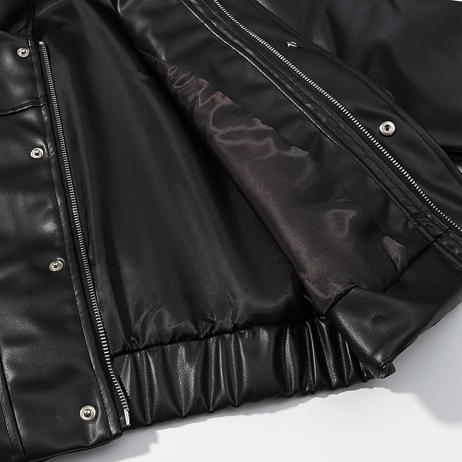 LIZAKOSHT  -  Retro Stand Collar Punk Style Leather Short Jacket European And American Autumn New Leather Jacket
