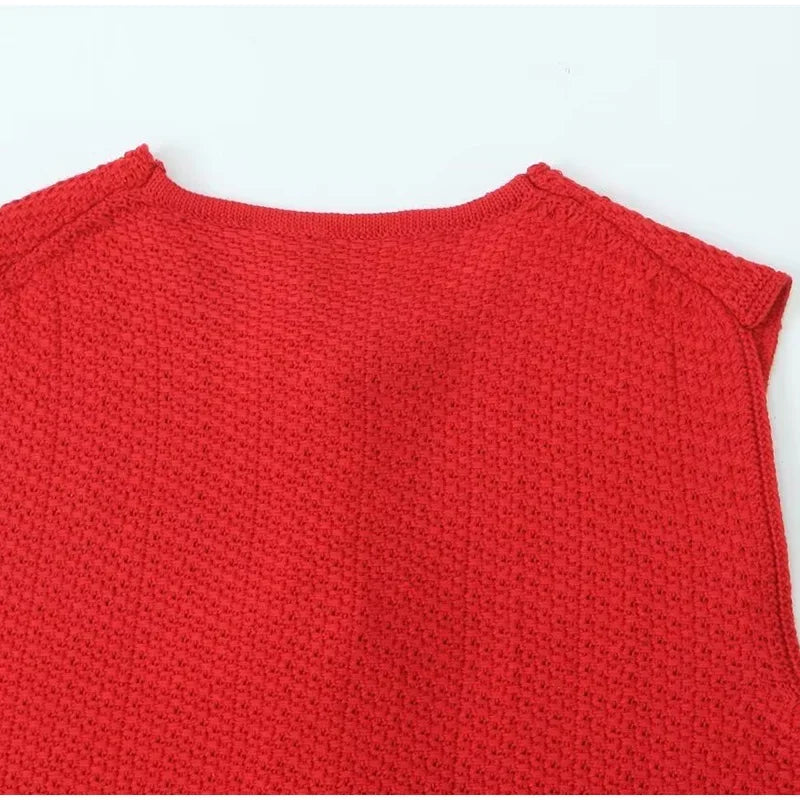 LIZAKOSHT  -  Casual Knit Lace Up Vests Women Loose Hollow Out Sleeveless O-neck Sweater Top Autumn New Lady Solid Cardigans Streetwear