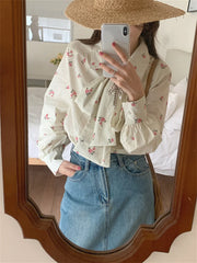 LIZAKOSHT  -  Korea Women Shirts Vintage Printed Florals Office Lady 2024 Loose Camping Work Wear Spring Casual Full Sleeve