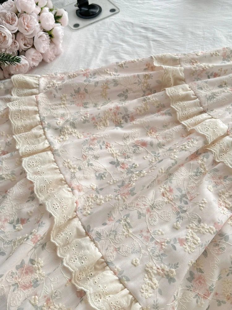 LIZAKOSHT  -  Summer French Elegant Mori Girl Style Long Dress Women Flying Sleeve Lace-Up Print Slim Dress Sweet Cute Casual Clothing