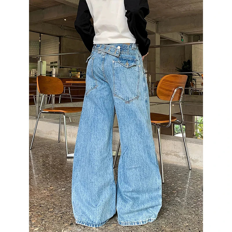 LIZAKOSHT  -  Summer Blue Jeans for Women's Y2K Retro Jeans niche high-end American Retro High Street Straight Leg Cleanfit Knife Pants