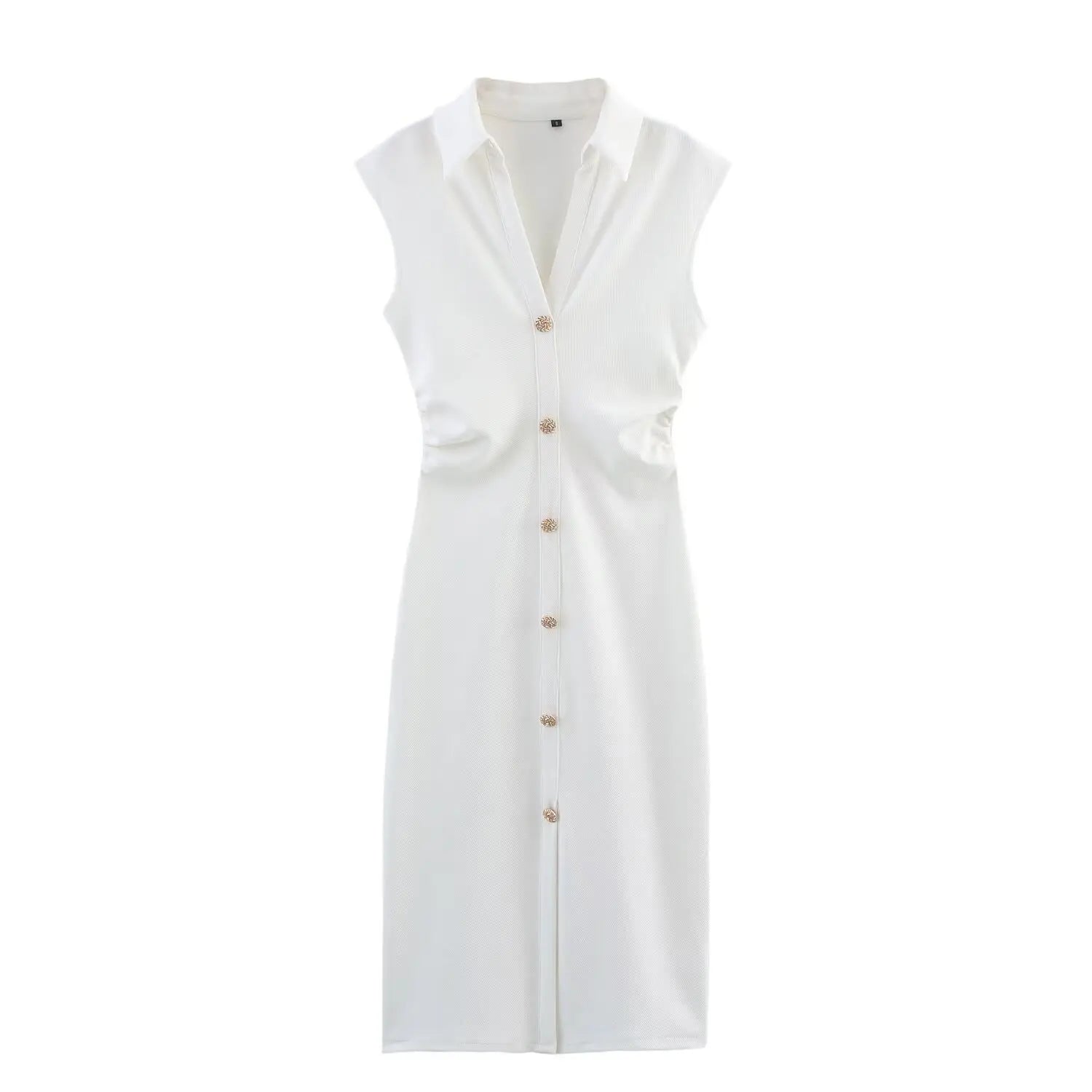 LIZAKOSHT  -  Elegant Long Dress Women 2025 New Summer Chic Sleeveless Ruched Single Breasted Midi Dresses Office Lady Vintage Causal Dress