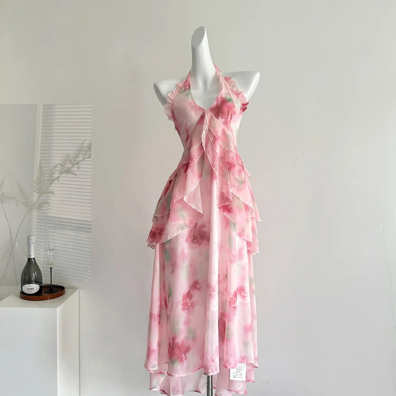 LIZAKOSHT  -  Summer Women Birthday Prom Halter Dress Maxi Coquette French Vintage Vacation Frock Evening Old Money One-Piece Party Aesthetic
